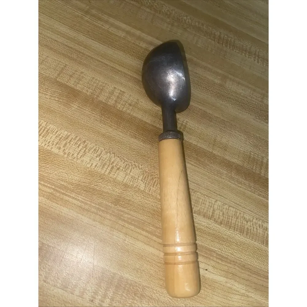 Vintage Aluminum Ice Cream Scoop Spoon with Wooden Handle 7.75” Length